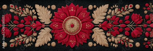 Detailed colorful embroidered floral design - ai generative