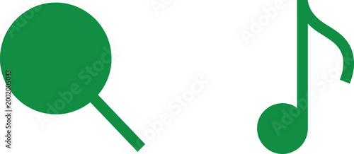 Green Search and Music Note Icon Set Minimalist Magnifying Glass and Musical Eighth Note Vector Illustration