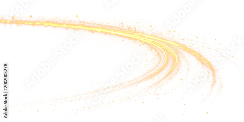 Orange light swirl arc with sparkles on black, transparent png overlay element