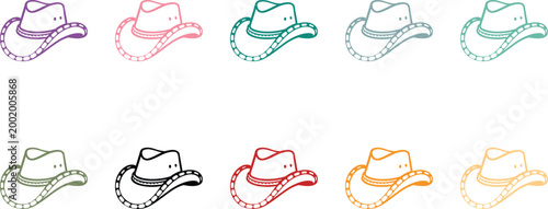 Colorful Cowboy Hat Silhouettes Western Style Set, Western Hat Silhouette Collection Rustic Fashion Design