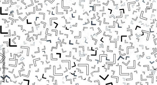 Seamless scattered pattern of small, outlined L-shapes in black and grey on a clean white background, creating a subtle geometric texture.