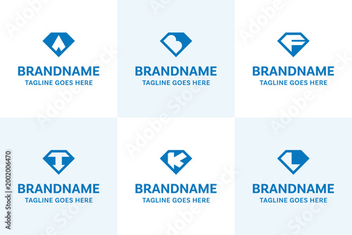Letter A B F I K L Diamond Logo Set, symbolizing value, strength, and timeless brilliance
