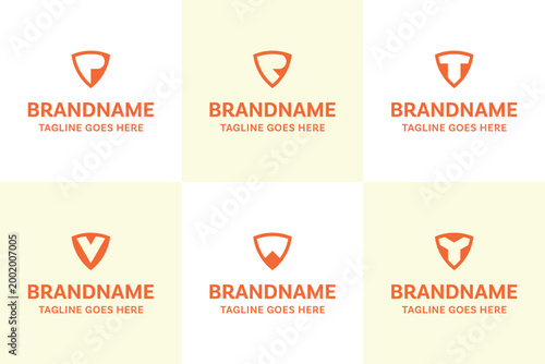 Letter P R T V W Y Shield Logo Set, symbolizing security, resilience, and dependable strength