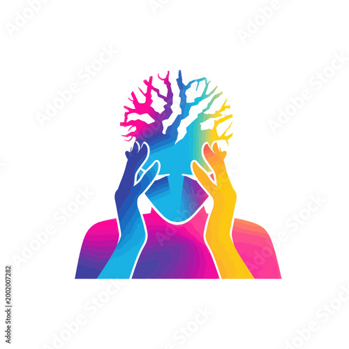 Colorful Silhouette of Person Experiencing Head Stress