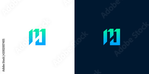 Modern abstract letter M logo design in two contrasting color schemes, ideal for tech and business branding
