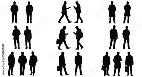 Business people walking and standing in different poses and directions