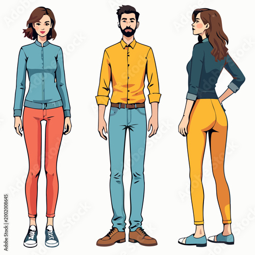 Set of Three Stylized Fashionable People Characters