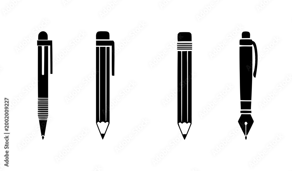 Fototapeta premium Set of Writing Tools and Stationery Icons