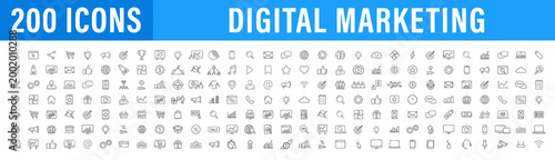 Set of 200 Digital Marketing Line Icons for Web and Business
