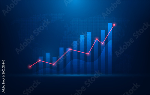 business finance trading stock market investment growth global economy blue background. candlestick charts data financial. vector illustration fantastic technology.