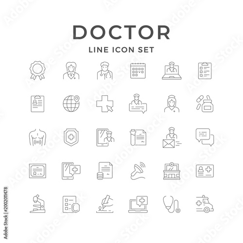 Set line icons of doctor
