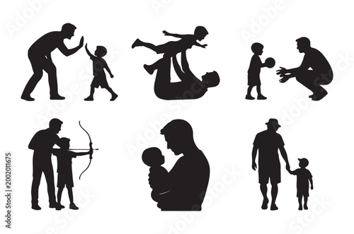 father and child silhouettes in various playful interactions