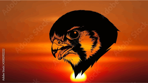 Silhouette of a Falcon Head Against a Vibrant Sunset Sky