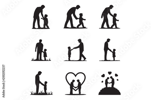 father and child silhouettes in various interactions