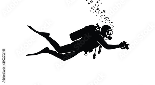 Scuba diver with bubbles black silhouette high quality