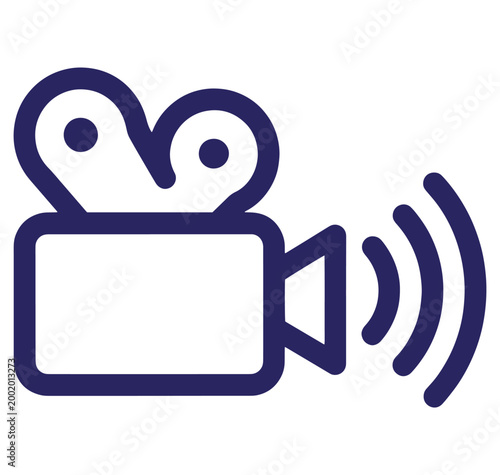 Camera icon with signal waves for recording or live streaming video
