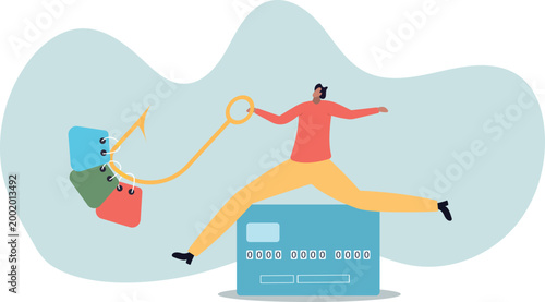 Consumerism and marketing luring people to shop with credit card debt risk,human life and situation.