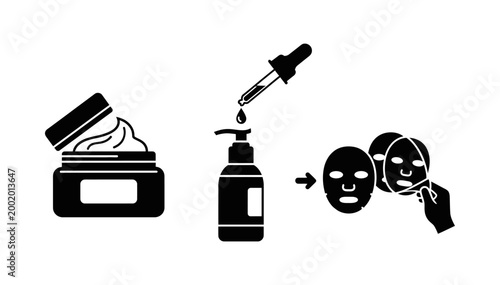 Photos Step-by-step skincare routine illustration applying serum and face mask for a he