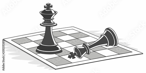 Schilderij op canvas Chess game concept featuring a standing king piece and a fallen opponent king on