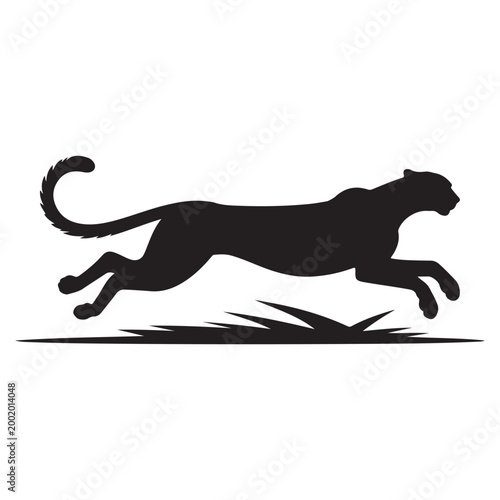 Cheetah running silhouette vector illustration of fast african leopard sprinting over grass isolated on transparent background wild predator.