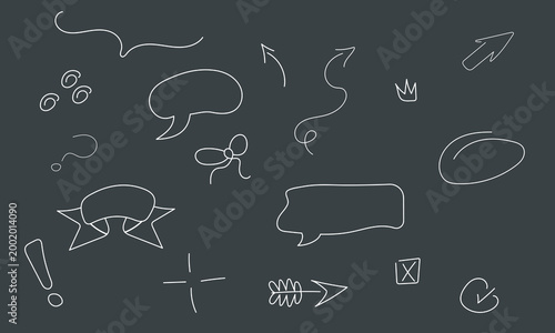 Hand drawn chalk doodle icons set on blackboard background vector illustration.signs and symbols.