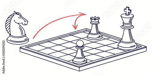 Obraz na płótnie Chess knight moving on the board to threaten the rook and king with strategy pla