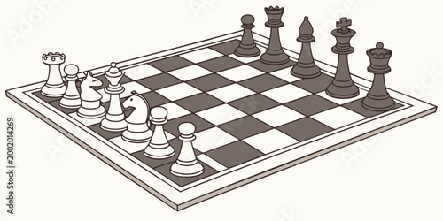 Schilderij op canvas Chess game in progress with white and black pieces chessboard strategy competiti