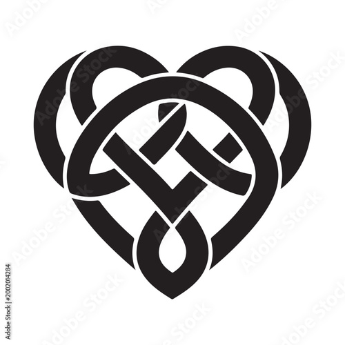 Interlocking celtic heart knot silhouette design representing eternal love and romantic connection isolated on transparent background vector graphic.