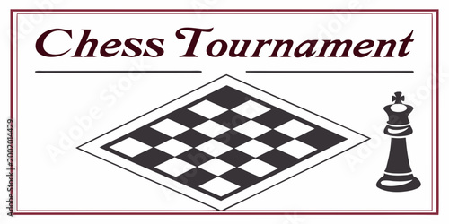 Photography Chess tournament banner with board and king piece tournament competition strateg