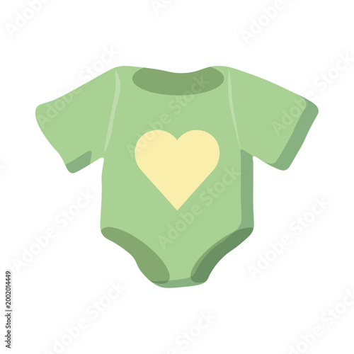 Baby onesie flat illustration – cute newborn clothing icon. Pastel baby bodysuit with heart. Perfect for newborn clothing, childcare and parenting designs.