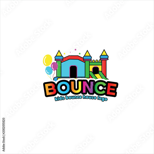 Kids bounce house real estate logo design showing a house and building icon in a clean and colourful modern style