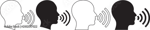 Set of human head Speak symbol, voice icon linear and solid, human head with sound wave. with speech bubbles icons