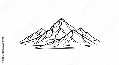 Stylized illustration of a mountain range with bold black outlines