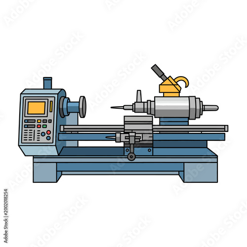 CNC lathe machine with digital control panel and tool holder