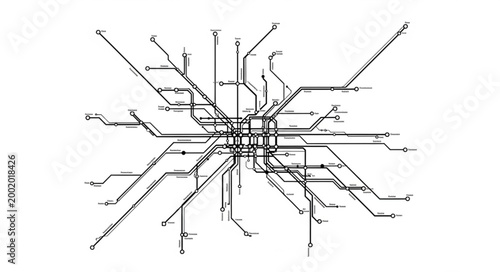 Abstract subway map illustration with intersecting lines.