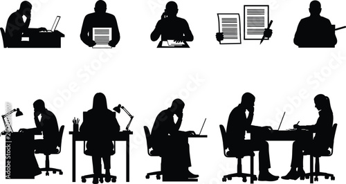 Business Professional Silhouettes Set, Corporate Teamwork Networking and Success Career Poses, Group of Office Workers Vector Illustrations