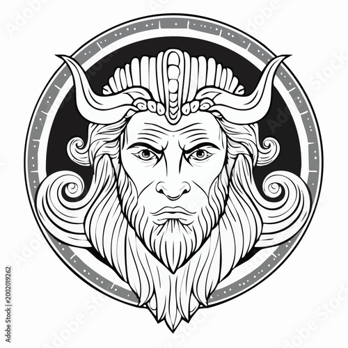 Créature mythologique mi‑homme mi‑bête – Illustration line‑art détaillée