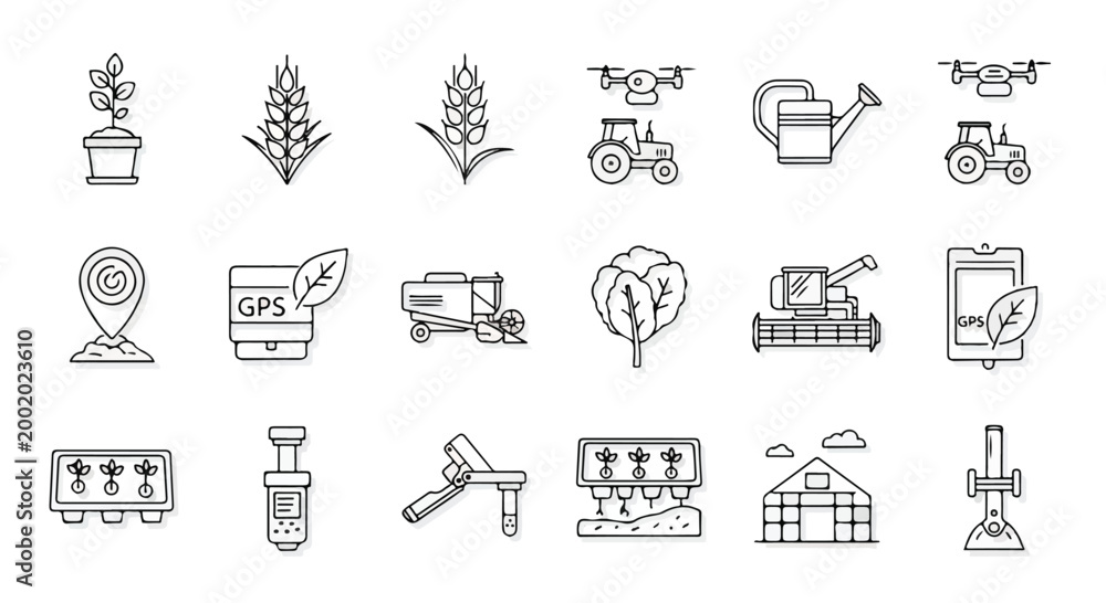 Fototapeta premium Set of 20 Smart Agriculture Line Icons Vector