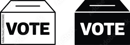 Ballot box vote icons set, black and white voting symbols with vote text representing election democracy polling and civic participation concept.