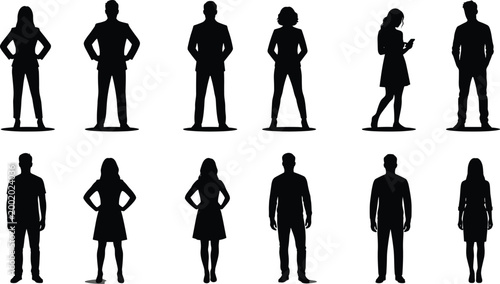 Business people silhouettes collection diverse men and women standing professional characters isolated vector illustration set for corporate use