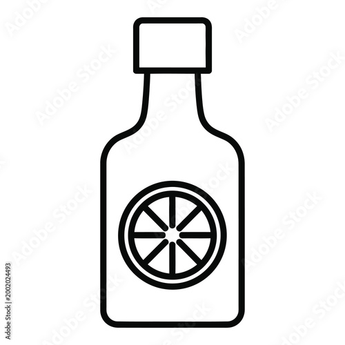 Minimalist Black Line Art Bottle Icon Isolated on White Background for Beverage Label Design Use