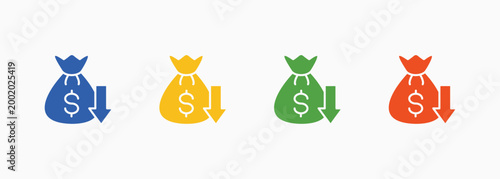 Cost Reduction Icon Set Color Multiple Style Collection Illustration