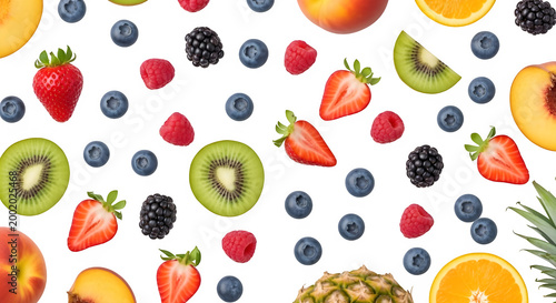 Assorted fresh fruits isolated on transparent background