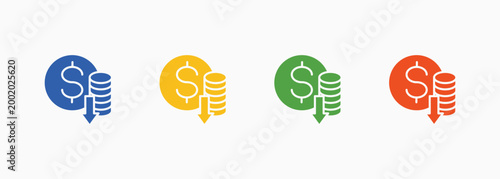 Lower Cost Icon Set Color Multiple Style Collection Illustration
