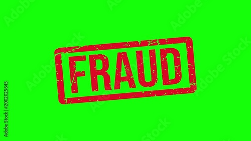 Red Fraud Stamp Animation with Grunge Distressed Texture on White and Green Screen Background