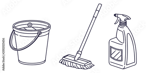 Cleaning equipment set featuring bucket mop and spray bottle cleaning equipment household janitorial housework detergent maintenance domestic sanitation accessory organizing chemical