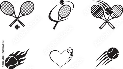 Foto Tennis racket and ball sport icon set
