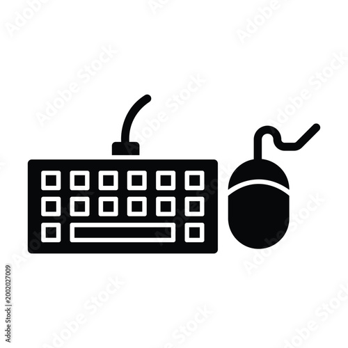 Keyboard and mouse combo icon, computer input device illustration in flat style isolated on white