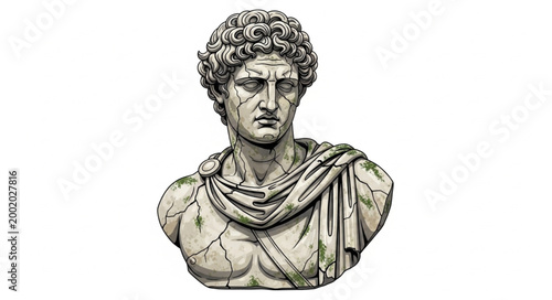 Ancient Greek marble bust of a man with curly hair.