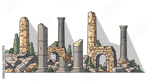 Ancient Greek Roman stone columns ruins and architecture.